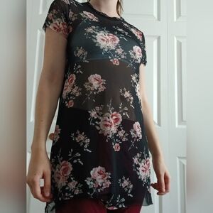 Floral Sheer Black Swimsuit Cover